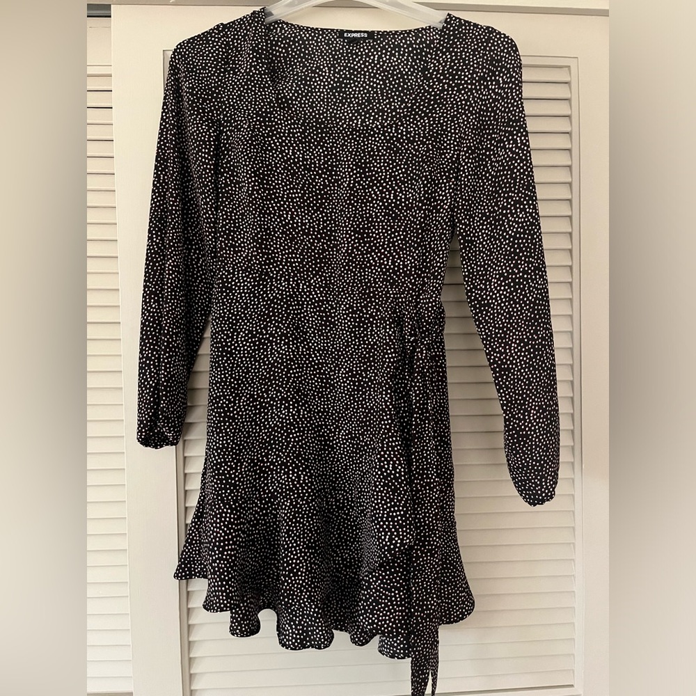 Express Black and White Long Sleeve Dress